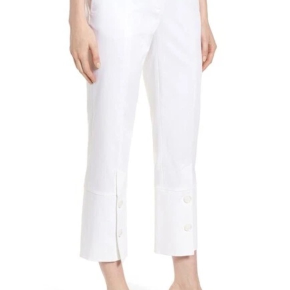 LEWIT L30725 Women's White Button Detail Cotton Stretch Crop Pants Size - Picture 2 of 9